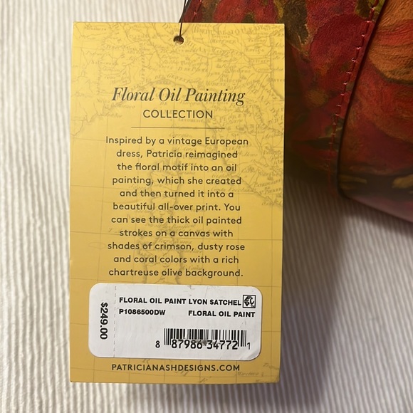 PATRICIA NASH Leather Floral Oil Paint Lyon  Zip Top Satchel HandBag 👜 NWT - Picture 8 of 17